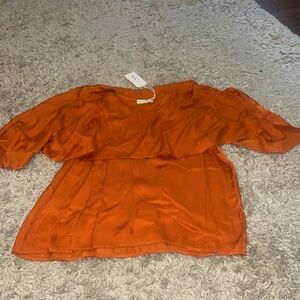 Stark X Womens Sz S Orange Sateen Draped Shoulder Pullover Blouse Retail $120